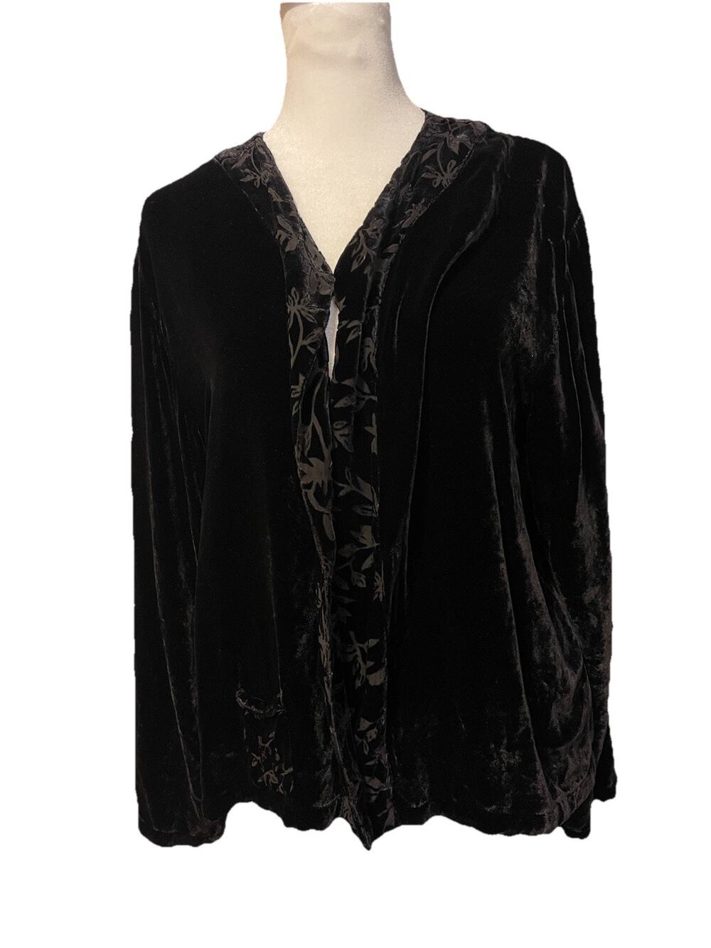 Kiko Black Floral Velvet Burnout Cardigan Jacket Boho Vamp M